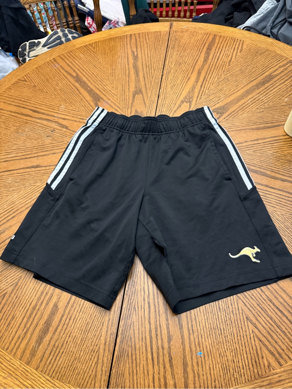 adidas Black Athletic UMKC KangaooShorts with White Side Stripes and Yellow Logo